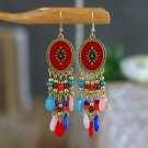 Retro Ethnic 4" Long Multicolor Shield & Tassel Lucite Chandelier Hook Earrings