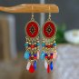 Retro Ethnic 4" Long Multicolor Shield & Tassel Lucite Chandelier Hook Earrings