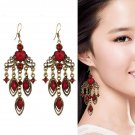 Beautiful Retro Long Red Heart Lucite & Crystal Tassel Chandelier Hook Earrings