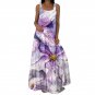Maxi Summer A-Shape Sleeveless Purple Flower Printed Backless Dress Size L