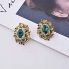Stunning Big Vintage Green Crystal With CZ around and Leaf Bezel Earrings