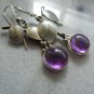 Delicious Amethyst Purple Cherry & Leaves Silver Hook Earrings