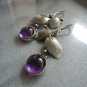 Delicious Amethyst Purple Cherry & Leaves Silver Hook Earrings