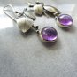 Delicious Amethyst Purple Cherry & Leaves Silver Hook Earrings