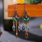 Beautiful Retro Long 3 Tassel Multicolor Lucite & Crystal Chandelier Earrings