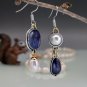 Beautiful Handmade Asymmetrical Blue Agate & Pearl Silver Tone Hook Earrings