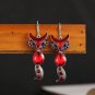Unique Retro Silver Red Color Crystal Cat Dangle Hook Earrings