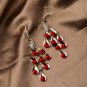 925 Silver Hook 3" Long Retro Festive Red Peacock With CZ Earrings