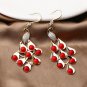 925 Silver Hook 3" Long Retro Festive Red Peacock With CZ Earrings