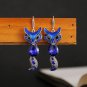 Unique Retro Silver Royal Blue Color Crystal Cat Dangle Hook Earrings