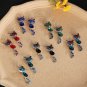 Unique Retro Silver Royal Blue Color Crystal Cat Dangle Hook Earrings