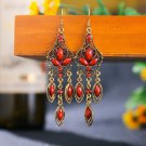 Beautiful Retro Long 3 Tassel Red Lucite & Crystal Chandelier Hook Earrings