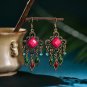 Beautiful Retro Multi Square Lucite & Crystal Tassel Chandelier Hook Earrings