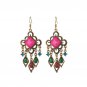 Beautiful Retro Multi Square Lucite & Crystal Tassel Chandelier Hook Earrings