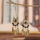 Beautiful Retro Black Lucite & Crystal Feather Tassel Chandelier Hook Earrings