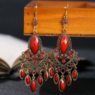 Beautiful Retro Ethnic 4" Red Lucite & Crystal Tassel Chandelier Hook Earrings