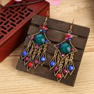 Retro Multi Big Square Lucite & Crystal Tassel Chandelier Hook Earrings Retro Multi Big Square Lucite & Crystal Tassel Chandelier Hook Earrings