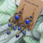 Retro Long Blue Big Heart Lucite & Crystal Tassel Chandelier Hook Earring