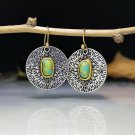 European Handmade Bohemian Retro Green Turquoise Circle Hook Silver Earrings