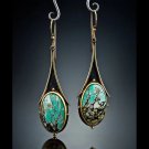 Beautiful Handmade Retro Marble Oval Turquoise Gold Tone Hook Earring
