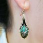 Beautiful Handmade Retro Marble Oval Turquoise Gold Tone Hook Earring