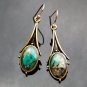 Beautiful Handmade Retro Marble Oval Turquoise Gold Tone Hook Earring