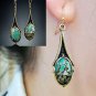Beautiful Handmade Retro Marble Oval Turquoise Gold Tone Hook Earring