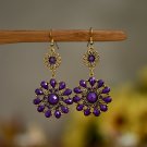 Retro Ethnic Purple Sun Lucite & Crystal Drop Hook Earrings