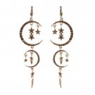4" Long Champaign Moons & Stars Rhinestone Romantic Earrings - Very Metaphysical