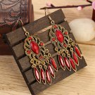 Beautiful Retro Water Drop Tassel Red Lucite & Crystal Chandelier Hook Earrings