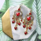 Retro Long Red Big Heart Lucite & Crystal Tassel Chandelier Hook Earring