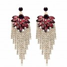 Stunning Barry Dark Red Crystal Flower With Long CZ Tassel Earrings Stunning Barry Dark Red Crystal Flower With Long CZ Tassel Earrings