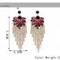 Stunning Barry Dark Red Crystal Flower With Long CZ Tassel Earrings