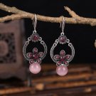 Retro Silver Round Basket Flower With Purple Chalcedony Ball Hook Earrings