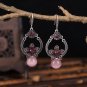 Retro Silver Round Basket Flower With Purple Chalcedony Ball Hook Earrings