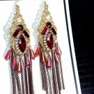 Silver 925 Hook Red Flamboyant Retro Crystal Cluster Long Tassel Earrings Silver 925 Hook Red Flamboyant Retro Crystal Cluster Long Tassel Earrings