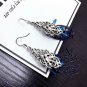 Silver 925 Hook Red Flamboyant Retro Crystal Cluster Long Tassel Earrings