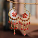 Retro Long Red Moon Crystal With Tassel & Flower Chandelier Hook Earrings Retro Long Red Moon Crystal With Tassel & Flower Chandelier Hook Earrings