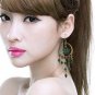 Retro Long Red Moon Crystal With Tassel & Flower Chandelier Hook Earrings