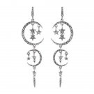 4" Long Clear Moons & Stars Rhinestone Romantic Earrings - Very Metaphysical