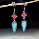 European Blue & Red Turquoise Hook Dangle Earrings