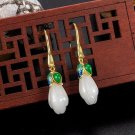 Exquisite Retro White Jade Tulip Gold Plated Copper Hook Earrings Exquisite Retro White Jade Tulip Gold Plated Copper Hook Earrings