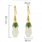 Exquisite Retro White Jade Tulip Gold Plated Copper Hook Earrings
