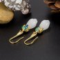Exquisite Retro White Jade Tulip Gold Plated Copper Hook Earrings