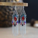 Retro Silver 4" Multi Water Drop Crystal Chain Tassel Chandelier Hook Earrings Retro Silver 4" Multi Water Drop Crystal Chain Tassel Chandelier Hook Earrings
