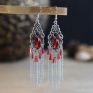 Retro Silver 4" Red Water Drop Crystal Chain Tassel Chandelier Hook Earrings Retro Silver 4" Red Water Drop Crystal Chain Tassel Chandelier Hook Earrings