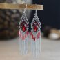 Retro Silver 4" Red Water Drop Crystal Chain Tassel Chandelier Hook Earrings