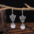 Retro Silver Butterfly Flying Over White Chalcedony Ball Hook Earrings Retro Silver Butterfly Flying Over White Chalcedony Ball Hook Earrings