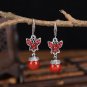 Retro Silver Butterfly Flying Over Red Chalcedony Ball Hook Earrings