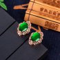 Charming Small Retro Green Jade Ethnic Style Rose Gold Plated Earrings